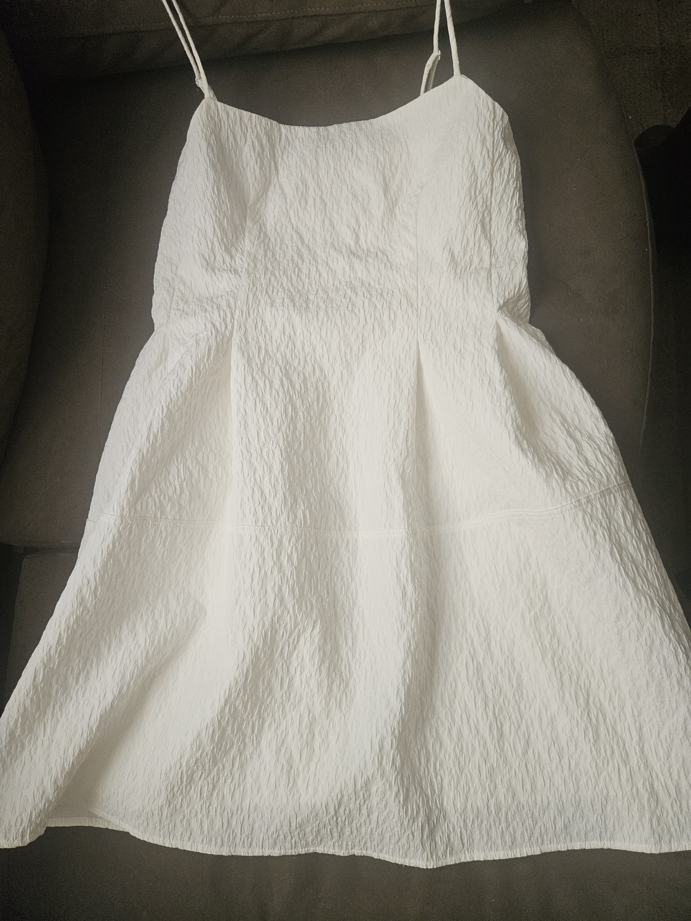 H&M On Trend White Textured Spaghetti Strap Dress